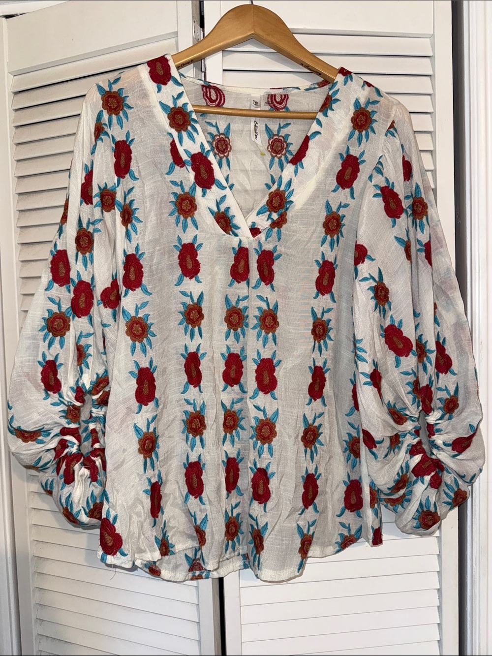 NY Collection Boho Floral V-Neck Floral Blouse - L